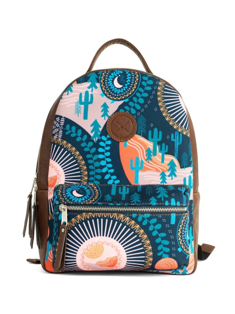 Inkkas Socorro Brown Vegan Leather Teal & Desert Landscape Women's Backpack NWT